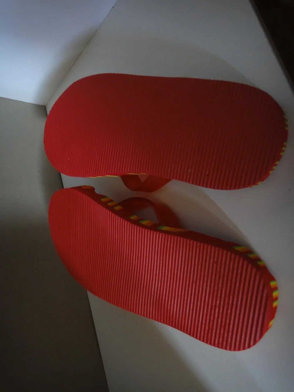 Women's Red Striped Flip Flop Sandals with Translucent Red Straps